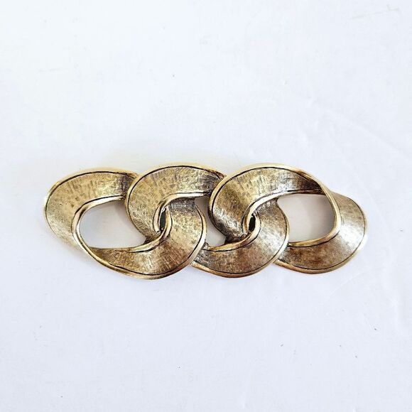 Vintage Large Statement Brushed Gold Tone Metal Eternity Chain Link Brooch Pin - Picture 1 of 7